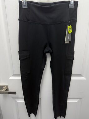 Eddie Bauer Black Outbound Tight High-Waist Cargo Leggings Bungee Hem Medium NWT